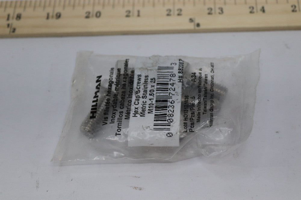 (5-Pk) Stainless Steel Metric Hex Head Cap Screws M10-1.50 x 25"