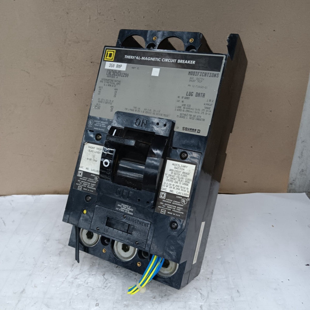 SQUARE D LAL363501290 350 AMP CIRCUIT BREAKER W/ SHUNT & AUX 3 POLE 600V *FLAW