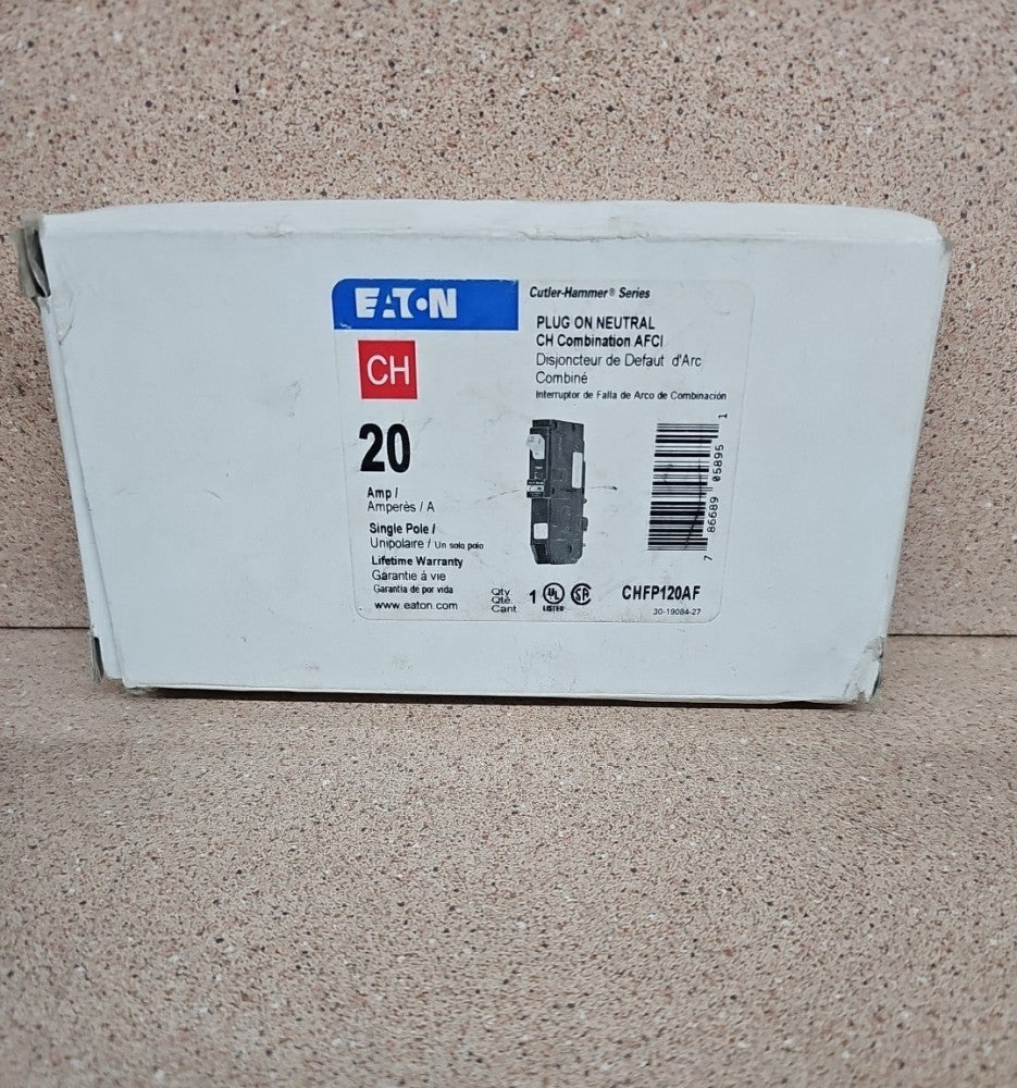 Eaton CHFP120AF 20 Amp 1 Pole 120V Plug On Neutral Combination  AFCI Breaker NOS
