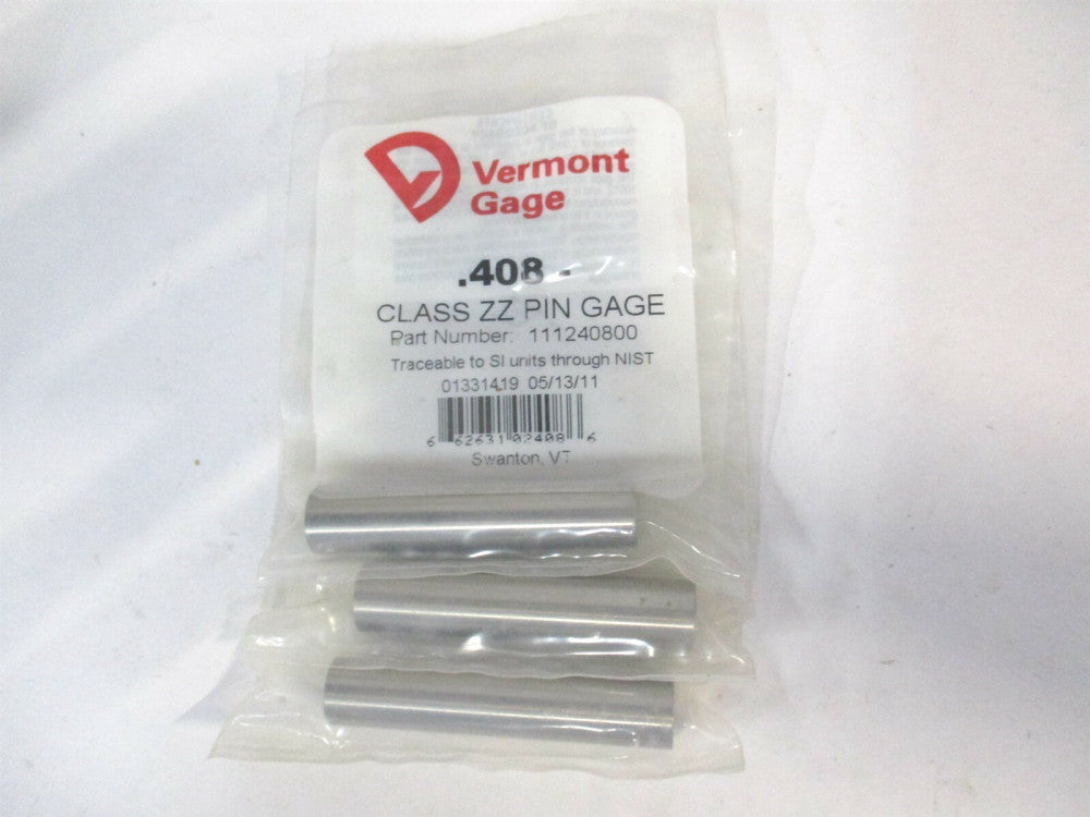 Vermont Gage (111240800) 0.408" Diam Class ZZ Minus Plug & Pin Gage - Lot of 3