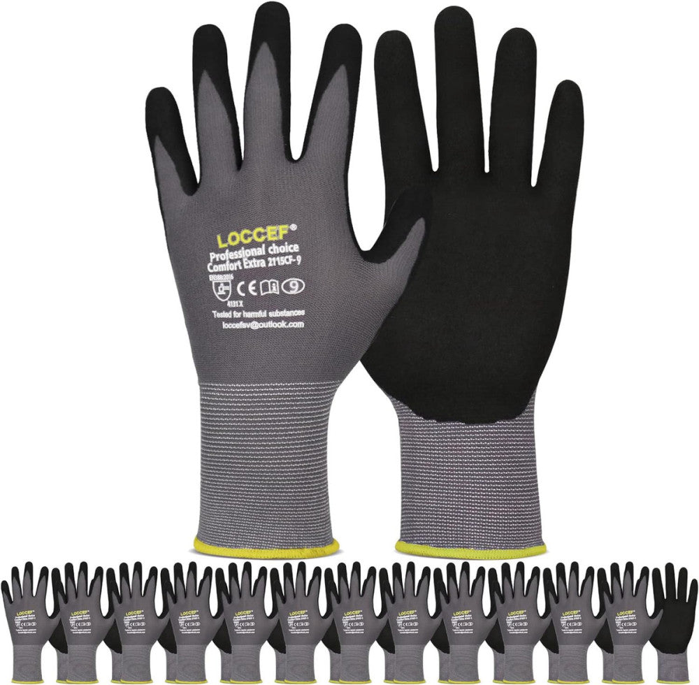 Work Gloves Microfoam Nitrile Coated-6 Pairs,Seamless Knit Nylon Gloves,Gray Wor