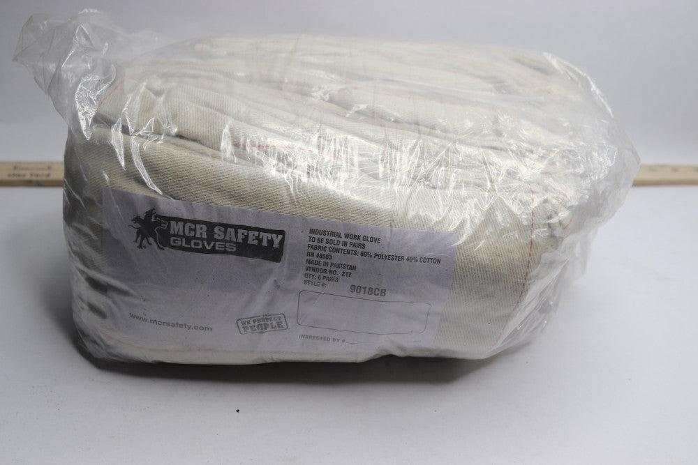 (6-Pairs) MCR Safety Knit Work Gloves Nap-In Double Palm White Cotton 9018CB