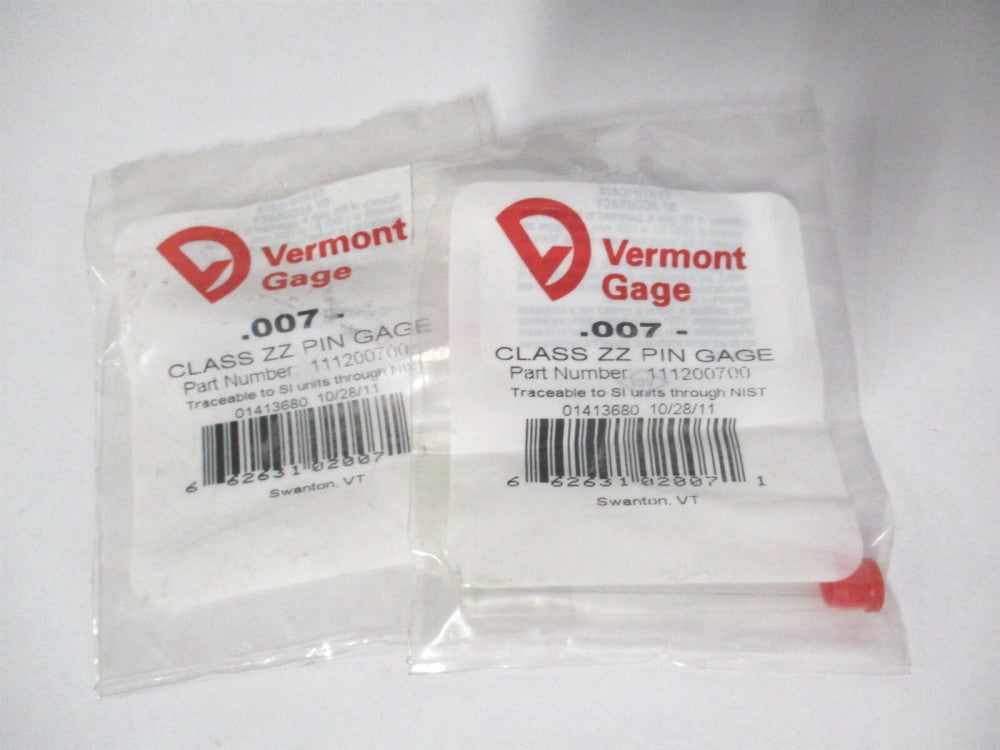 Vermont Gage (111200700) 0.007" Diam Class ZZ Minus Plug & Pin Gage - Lot of 2