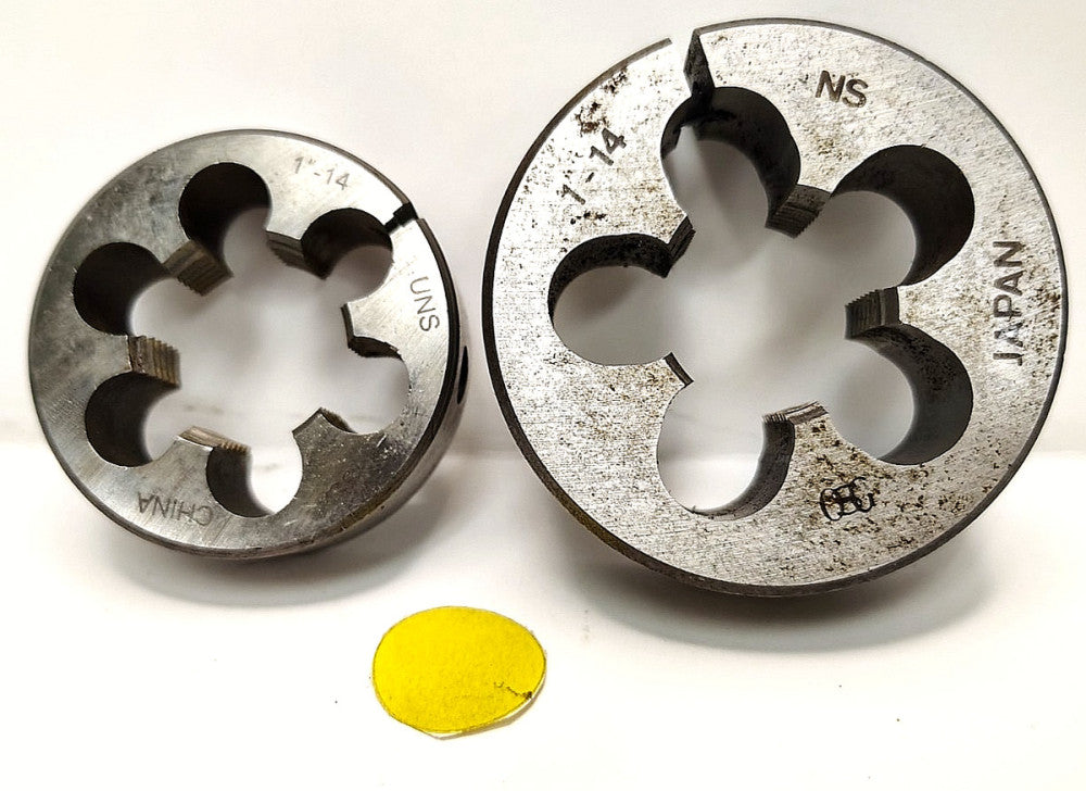 1"-14 UNS THREAD DIES (LOT OF 2) ROUND HSS
