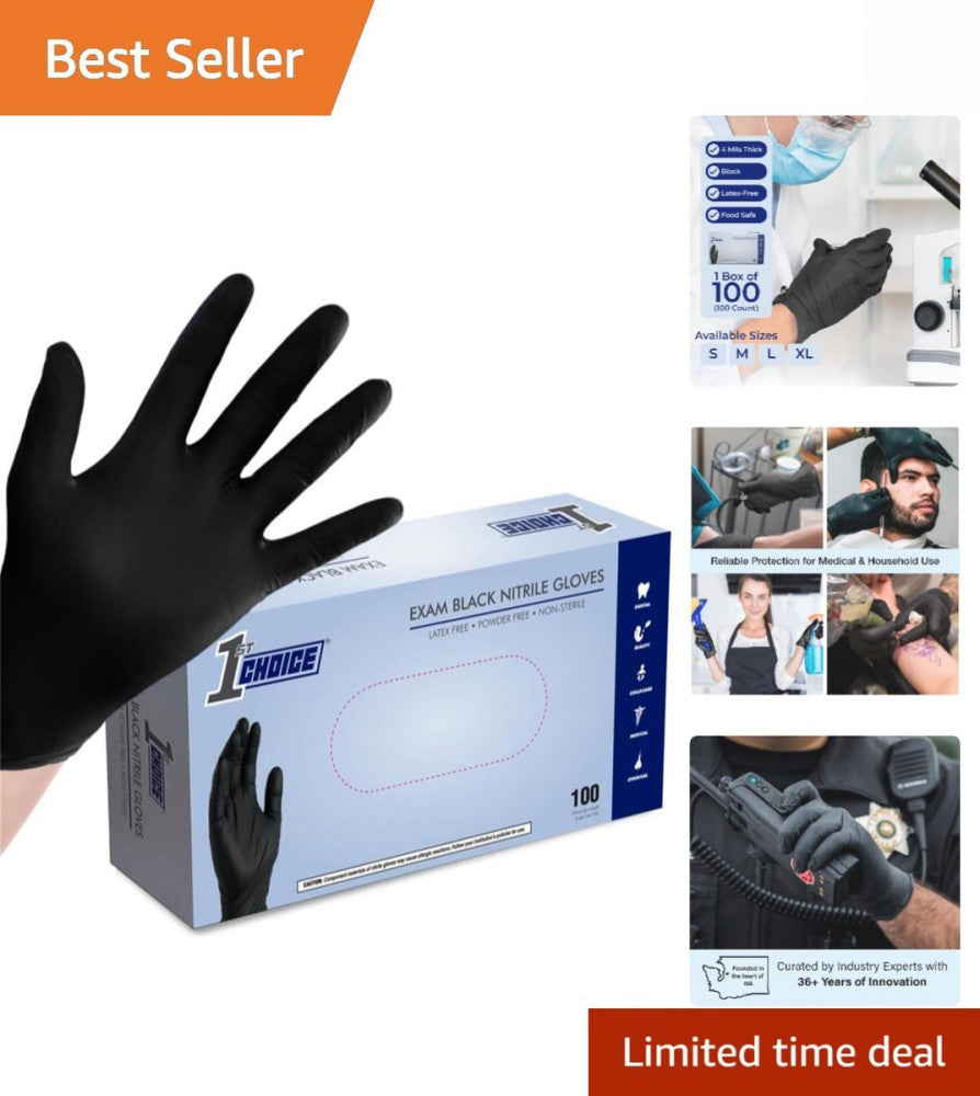100 Count X-Large Black Nitrile Gloves - Comfortable Latex Free, 3 Mil Thickness