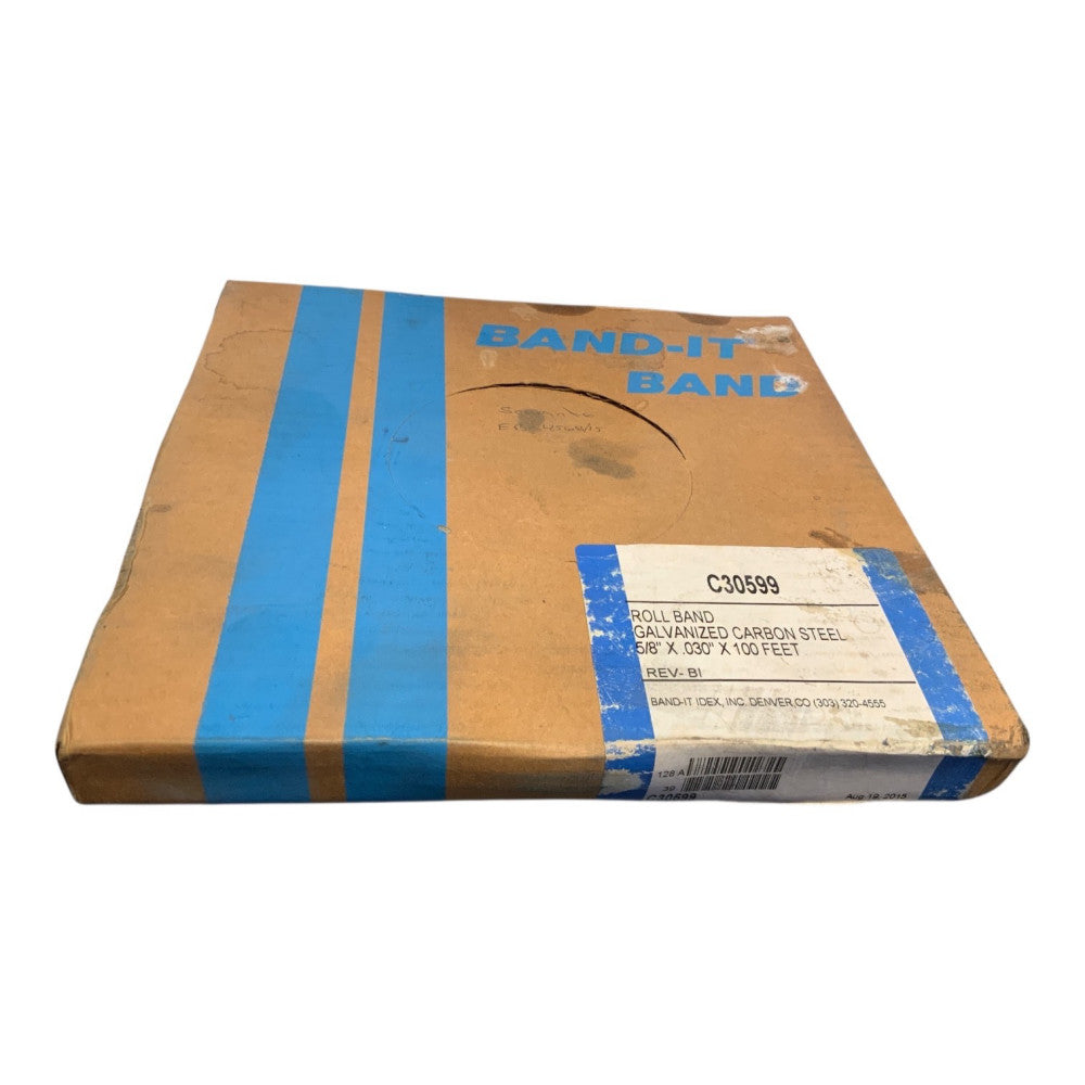 BAND-IT C30599 Galvanized Carbon Steel Band, 5/8" Width X 0.030" Thick, 100 Feet