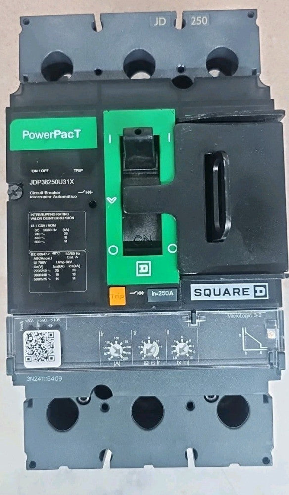 SQUARE D NTO JDP36250U31X 250 AMP 600V LI POWERPACT BREAKER