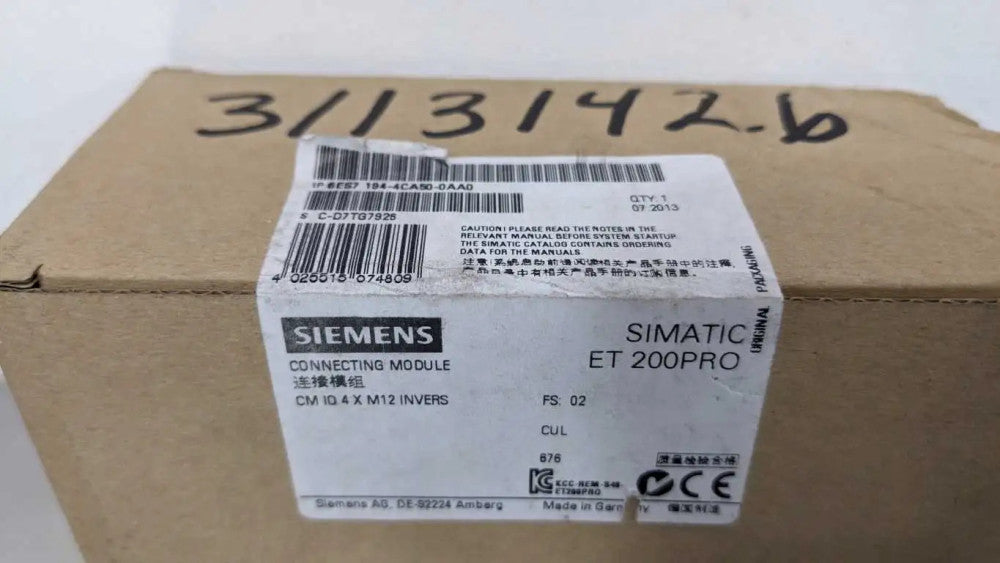 Siemens 6ES7 194-4CA50-0AA0 Connecting Module CM IO 4 X M12 INVERS SIMATIC ET 20