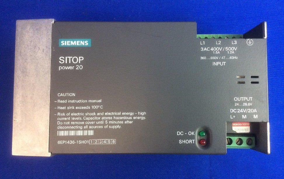 SIEMENS SITOP POWER 20 6EP1436-1SH01 POWER SUPPLY 24VDC/20A OUTPUT