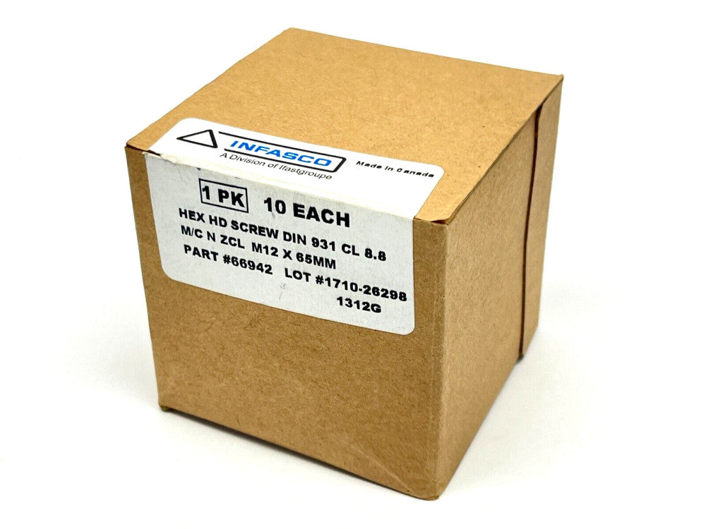 Infasco 66942 Hex HD Screw DIN 931 CL 8.8 M/C N ZCL M12x65mm BOX OF 10