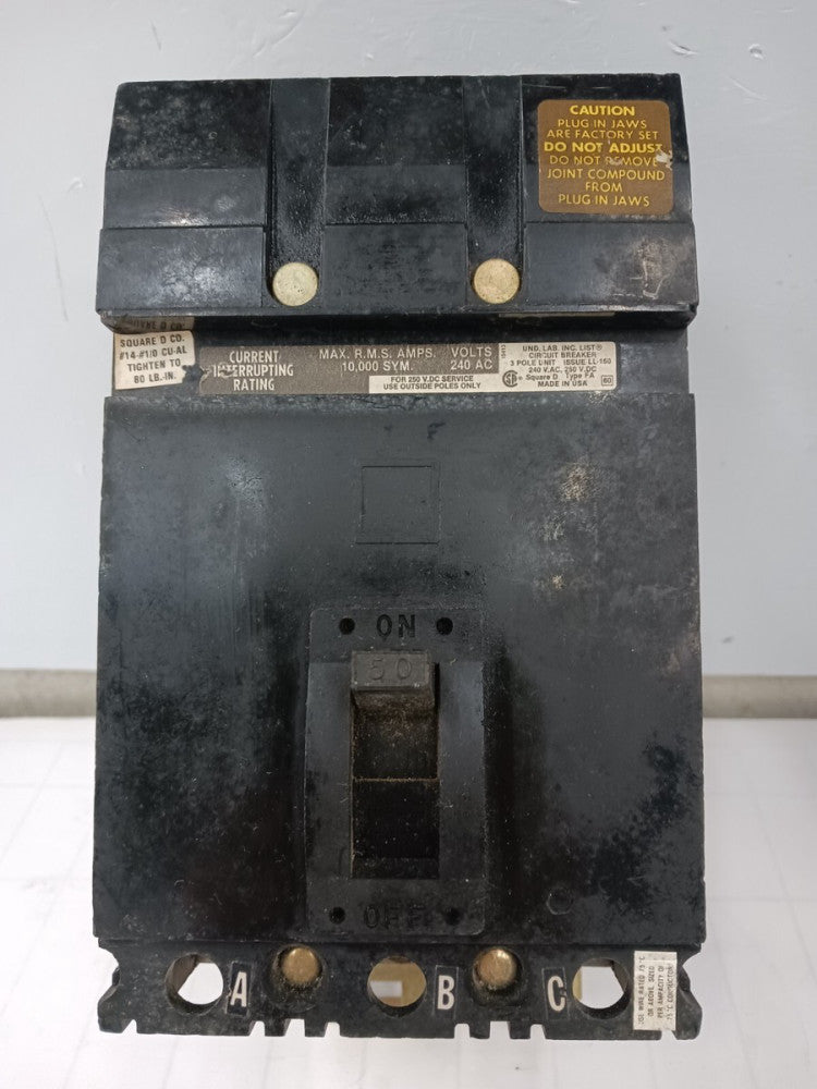 SQUARE D 50 AMP CIRCUIT BREAKER 3 POLE 240 VAC FA32050