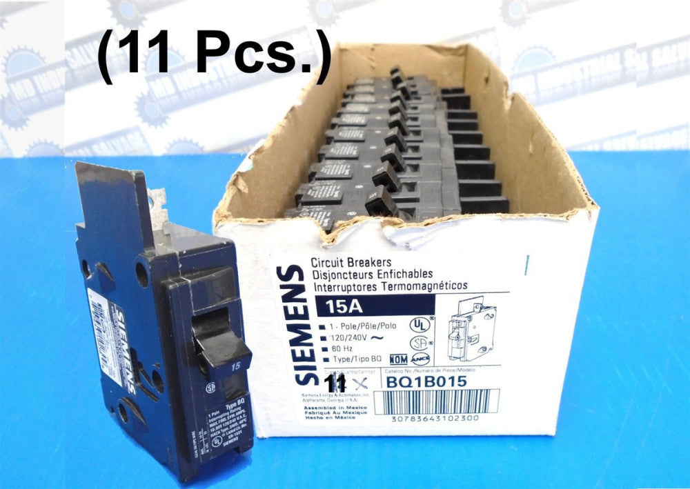 (11 pcs) SIEMENS - BQ1B015 - 15A BOLT-ON BREAKER - 120V 10kA - 1-PL -NEW in CASE