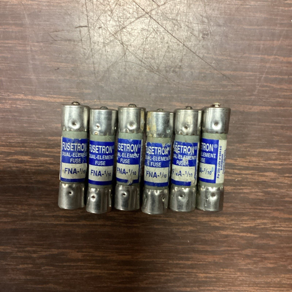 Lot of 6 Bussmann Fusetron FNA-1/10 Fuse .1 Amps