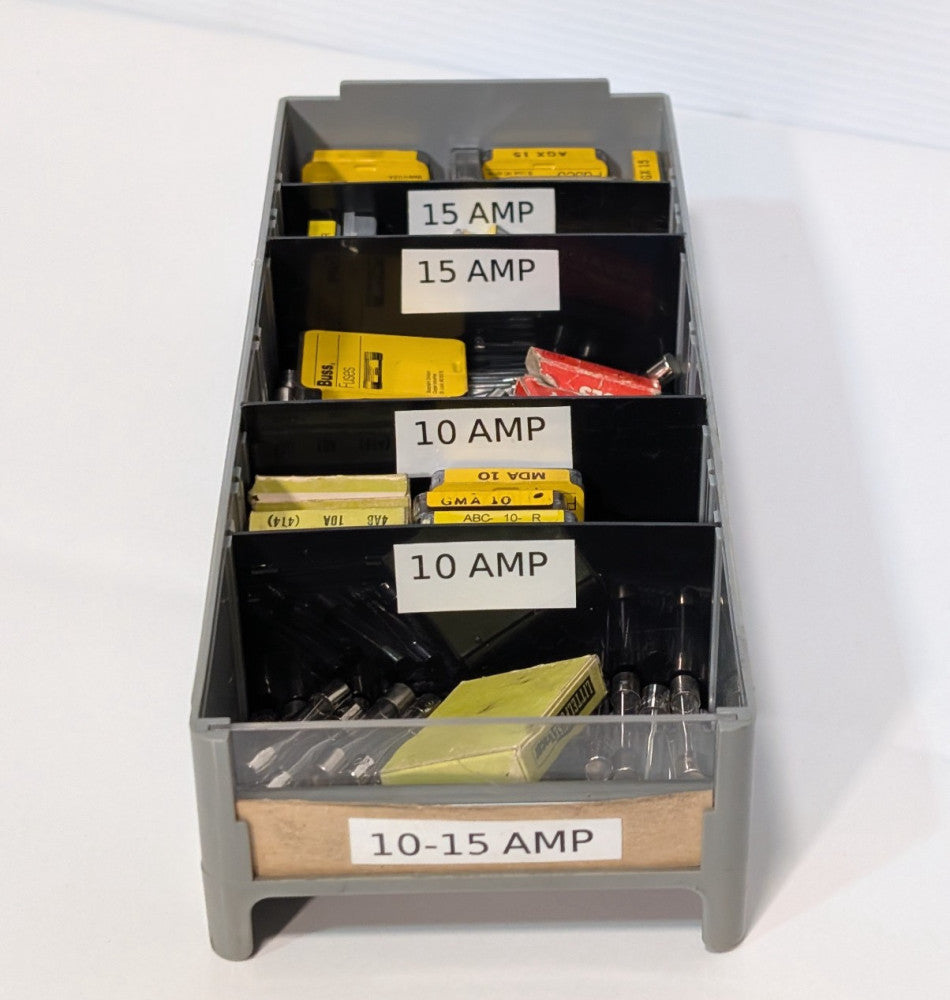 Lot of Assorted Mini Fuses in Organizer, Buss, Tenma, Littelfuse, 10-15 Amp