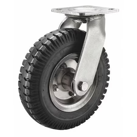 Zoro Select P21s-P100wk-14 Swivel Pneumatic Cstr,10In,350 Lb,Silver