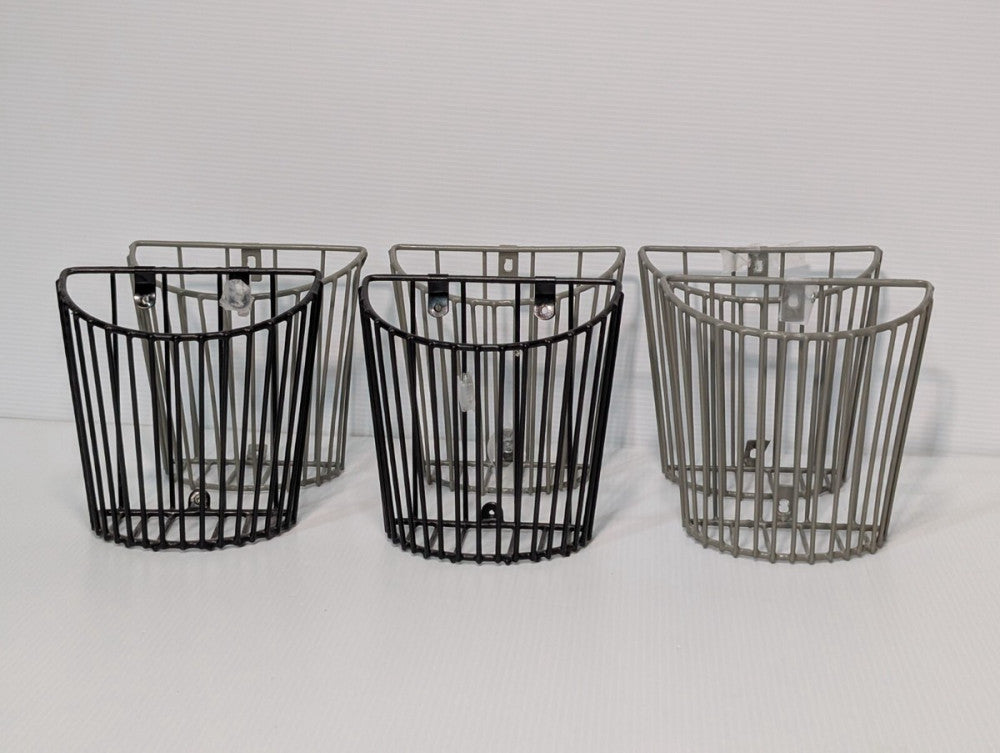 Lot of 6: Assorted Medical Wall-Mount Storage Wire Holder Baskets Black Beige 7"