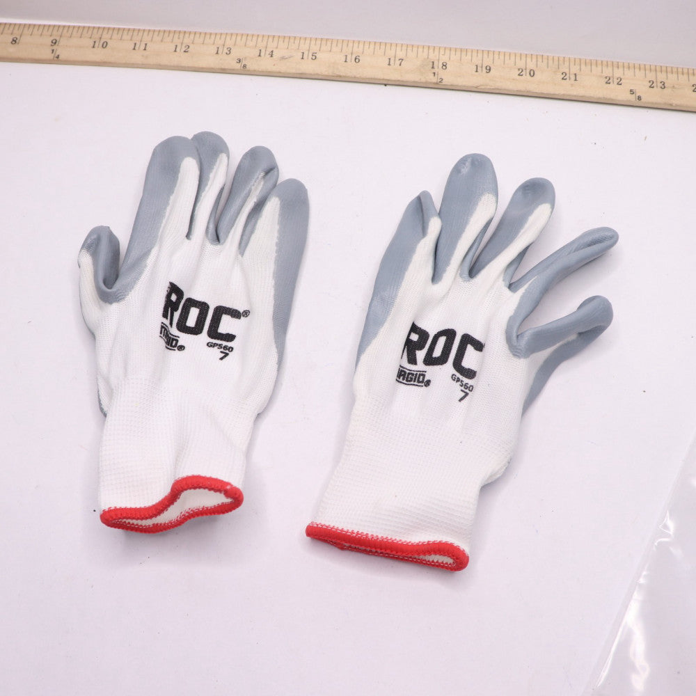 (Pair) ROC Gloves Gray Foam Nitrile Palm Coating Knit Wrist Cuff Nylon 