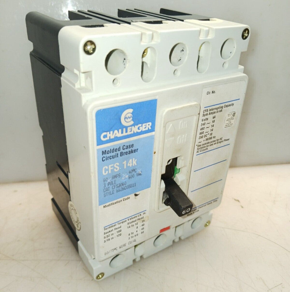 CHALLENGER 60 AMP CIRCUIT BREAKER 3 POLE 480 VAC  CFS3060