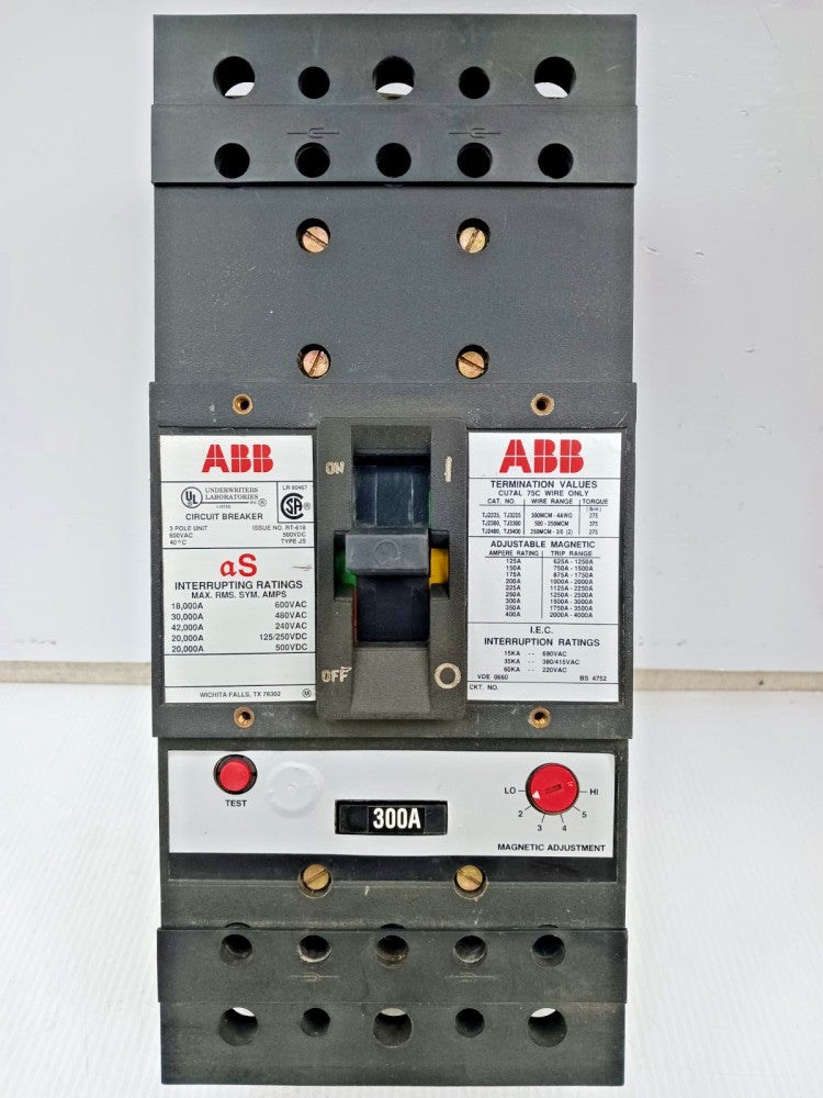 ABB 300 Amp Circuit Breaker 3 Pole 600 VAC / 500 VDC 30kA TJ3300