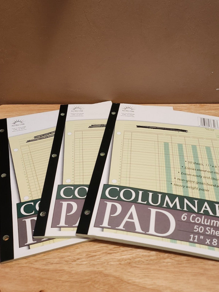 Lot of 3 11 x 8-1/2 Inch 50 Sheet 6 Columnar Pads