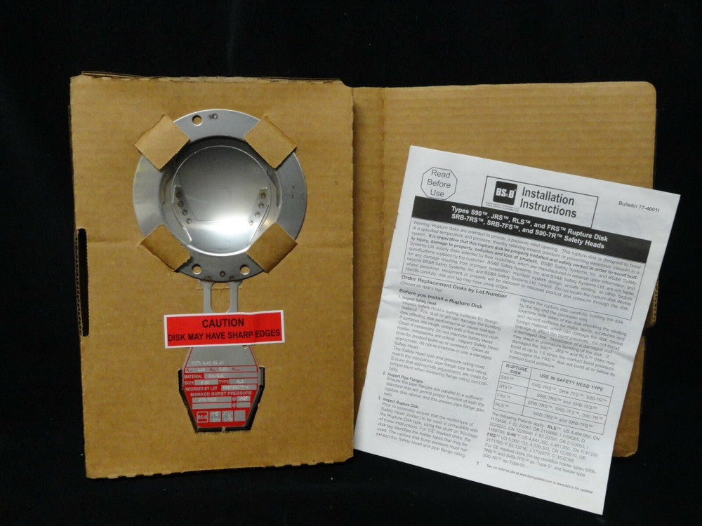 BS&B SAFETY SYSTEMS - RUPTURE DISK - TYPE RLS - SIZE 3" - 278 PSI @ 140F - NEW