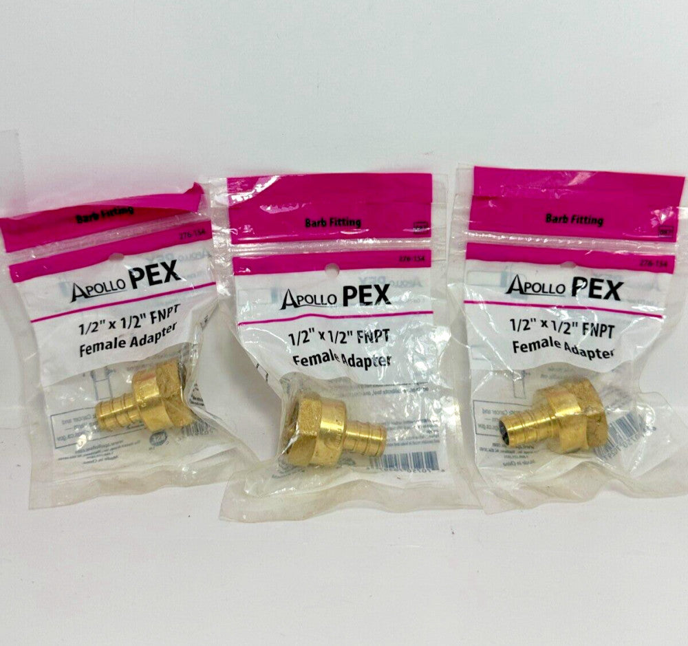 (Lot of 3) 276-154 Apollo PEX 1/2" x 1/2" FNPT Female Adapter Barb Fitting