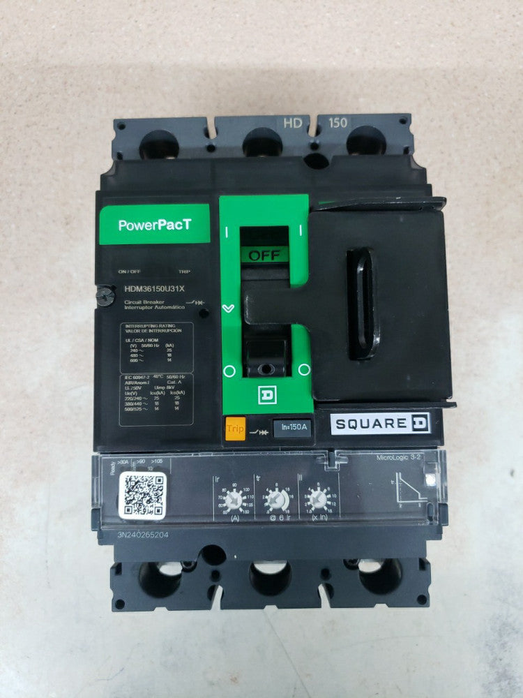 New Take Out Square D HDM HDM36150U31X 3P 150 Amp 600v PowerPact Circuit Breaker