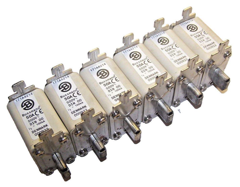 6) Bussmann 50 Amp Fuses 500 VAC  171A4214  LOT OF 6