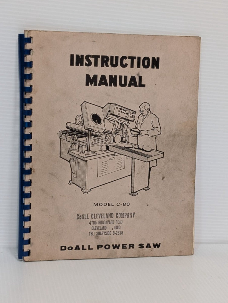 DoALL Model C-80 Power Saw Operator's Instruction Manual, Free USA Ship