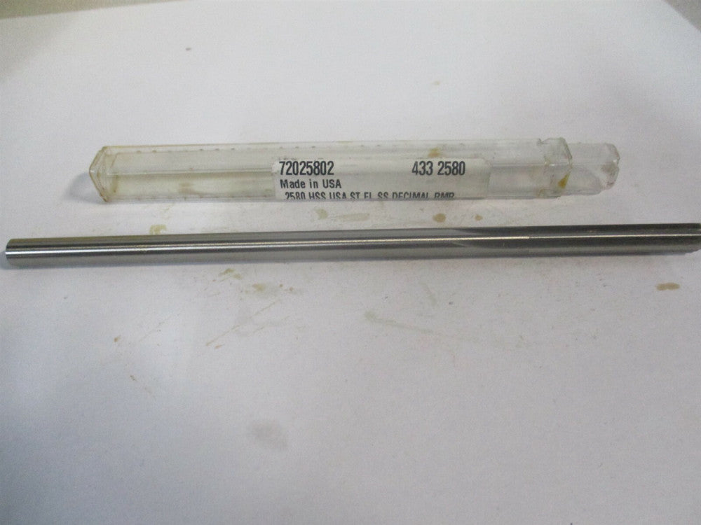 (433-0.2580) 0.258" x 1-1/2" x 6" OAL 6-Flute Straight Shank HSS Chucking Reamer
