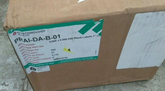(1 BOX OF 250 ROLLS) NEW ID TECHNOLOGY 4.00X 6.000 Dth Blank Labels 1" co