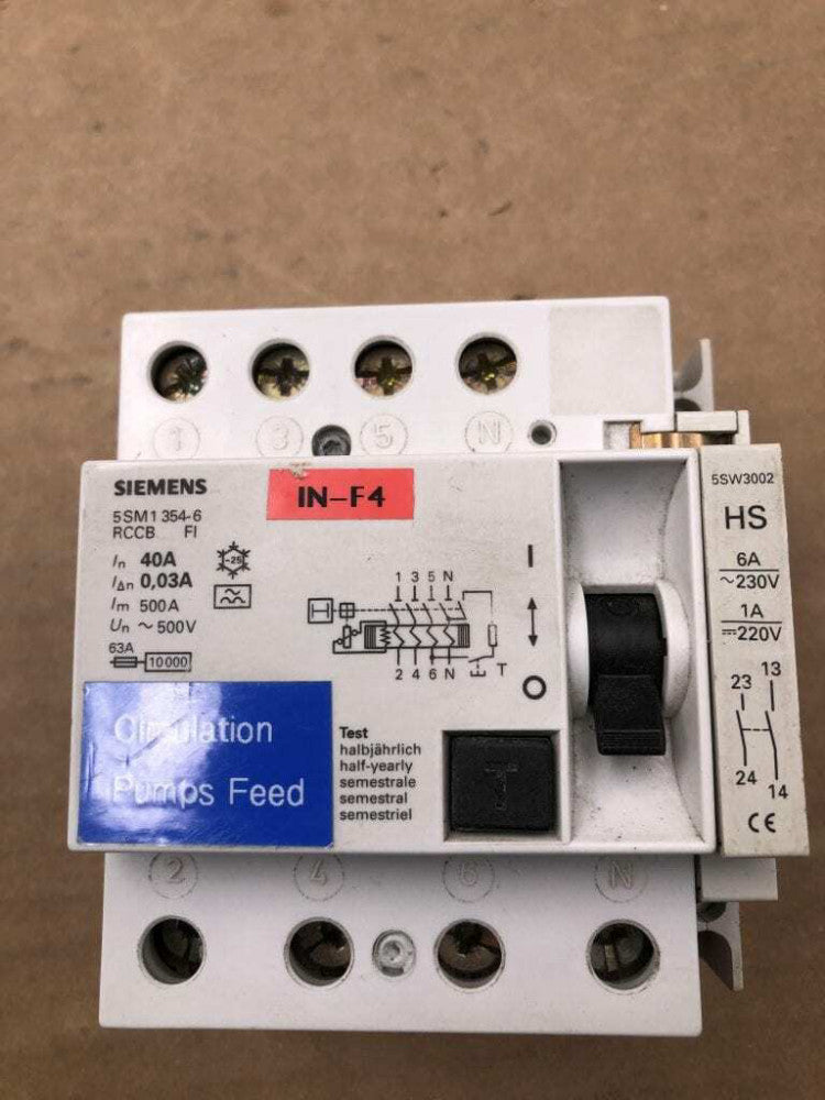 Siemens 5SM1 354-6 40A Residual Current Circuit Breaker 500VAC