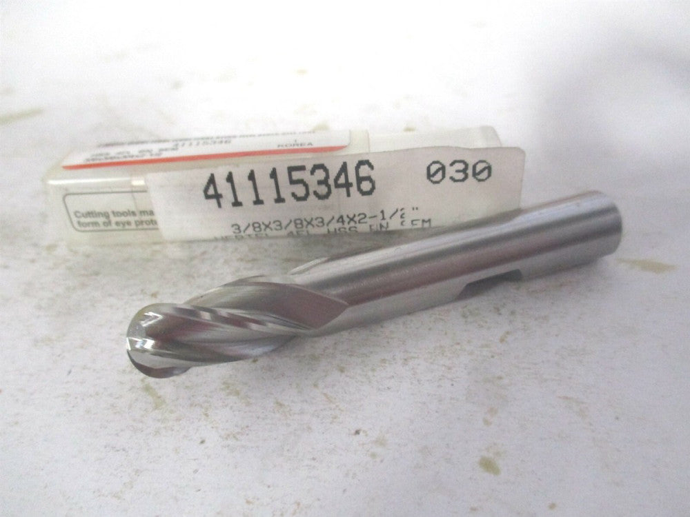 (E202002402) 3/8" x 3/4" x 3/8" x 2-1/2" OAL High Speed Steel 4Fl Ball End Mill 