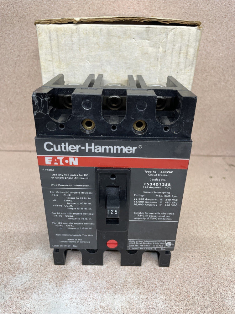NTO Cutler-Hammer FS340125B Circuit Breaker 125A 3P 480V 3PH Type FS