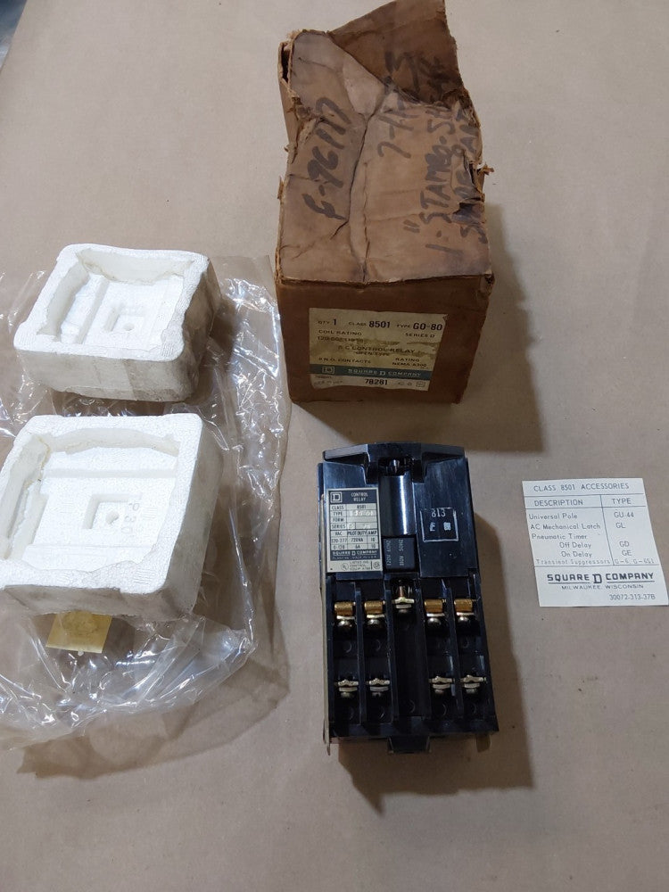 SQUARE D 78281 / 8501 GO-80 SERIES D NEMA 1 AC CONTROL RELAY 120V COIL 