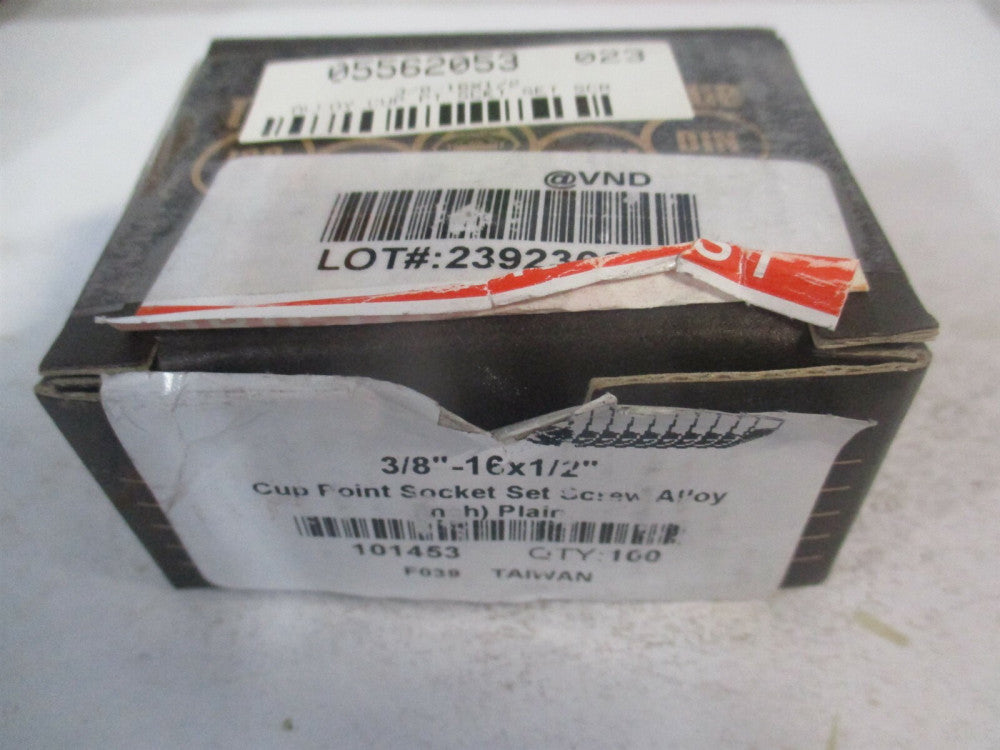 (101453P) 3/8-16 UNC, 3/16" x 1/2" OAL Alloy Steel Cup Point Set Screw - Qty 100