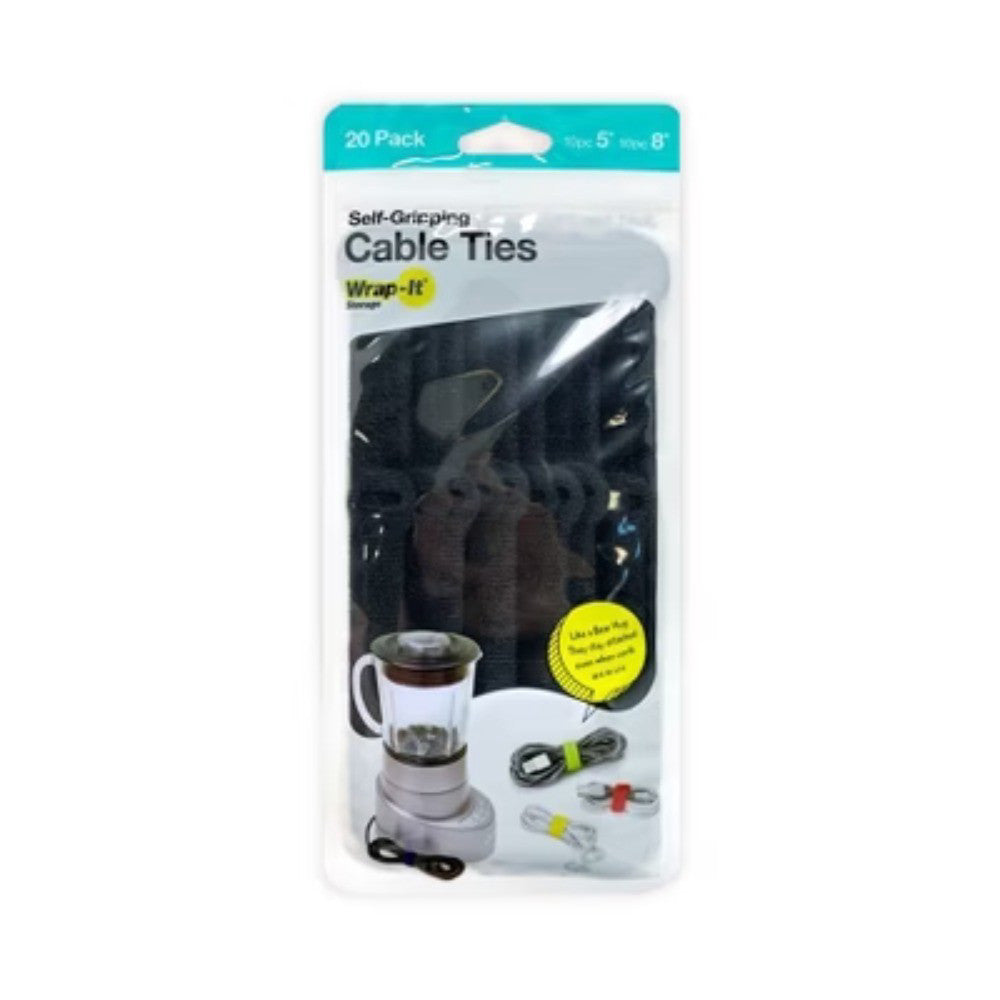 Wrap-It 20pk 5&  and 8 ; Storage Self-Gripping Cable Ties Black