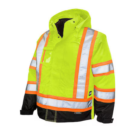 Tough Duck S42631 Men's Hi-Vis 5-In-1 Safety Jacket, 300D Poly Oxford With Pu