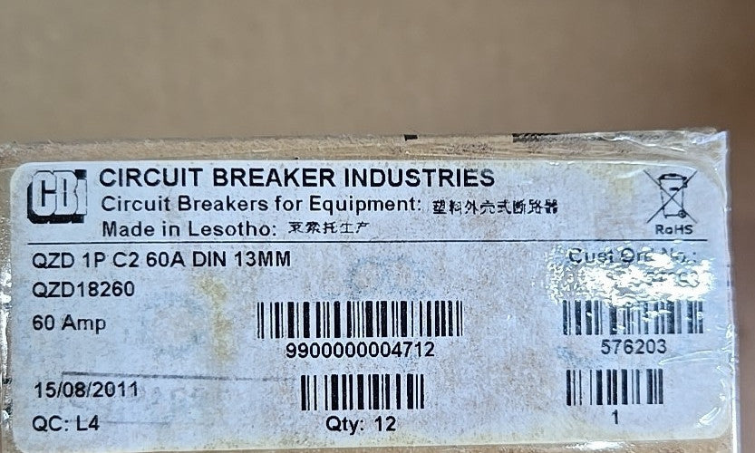 CBI Box of 12 QZD18260 1P 60 AMP Circuit Breaker
