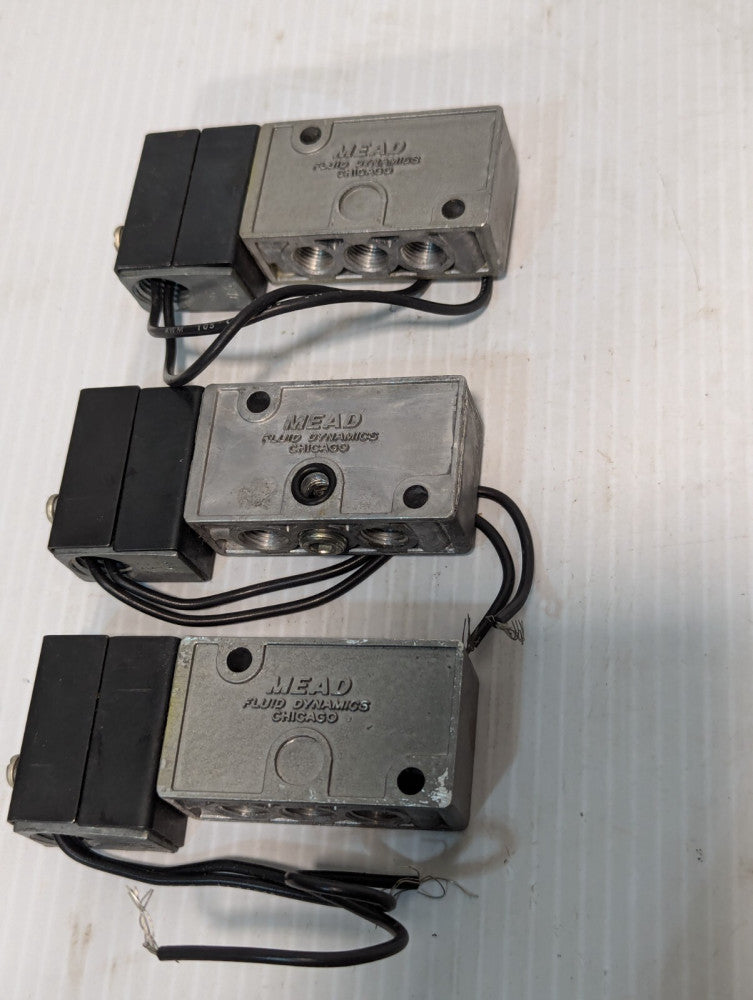 Lot of 3 Mead LTV-115 PNEUMATIC SOLENOID VALVE, CONTROL AIR VALVE 