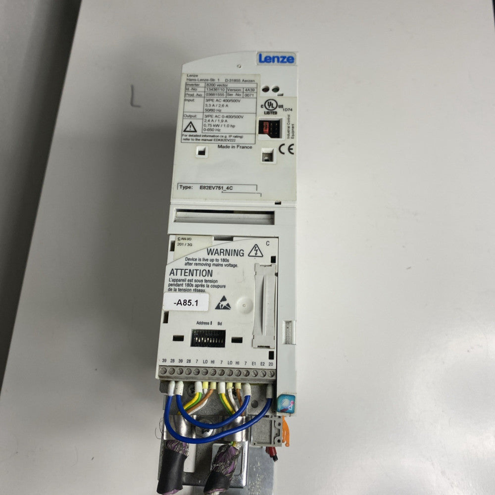 Lenze E82EV751-4C Inverter 0-400/500VAC 2.4/1.9A 0.75kW 1.0 HP