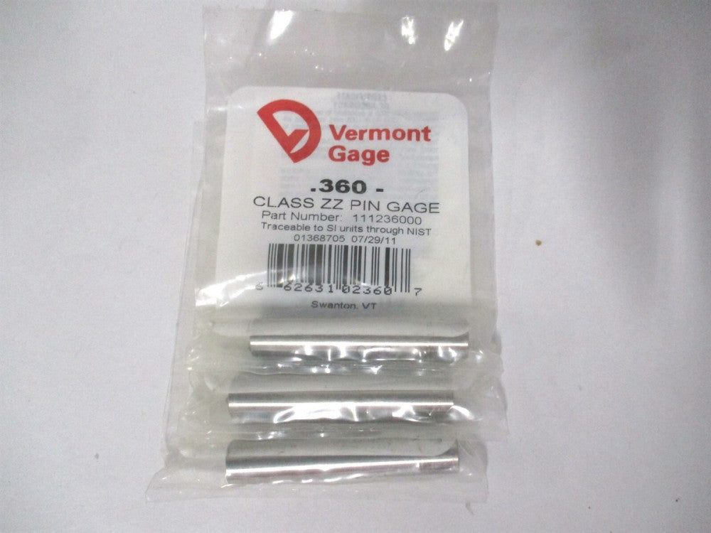 Vermont Gage (111236000) 0.36" Diam Class ZZ Minus Plug & Pin Gage - Lot of 3