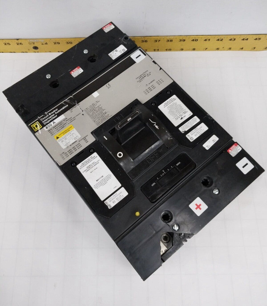 SQUARE D 450 AMP CIRCUIT BREAKER W/ UV & AUX 600V 3 POLE  MHL3645025DC1679