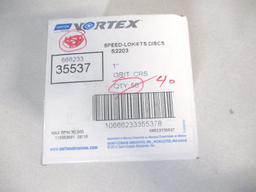 Norton (6623335537) 1″ 50 Grit Aluminum Oxide Quick Change Disc - Pack of 40 