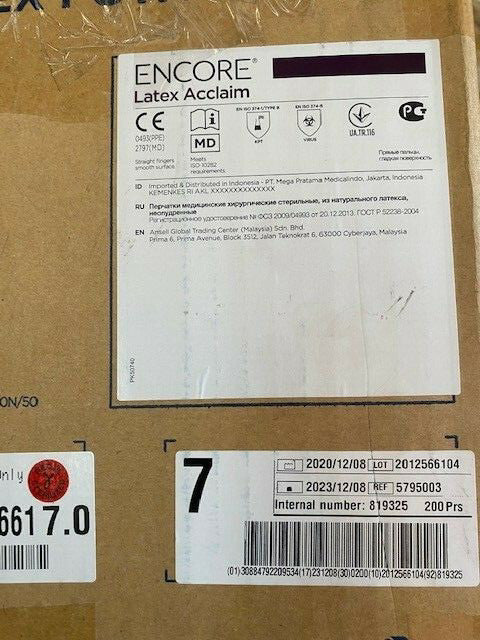 (200 Pair) ANSELL 5795003 ENCORE LATEX POWDER-FREE SURGICAL GLOVES, EXP 12/2023