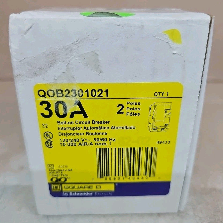 Square D QOB2301021 Shunt Trip Circuit Breaker 30A 2 Pole 240v 30 AMP