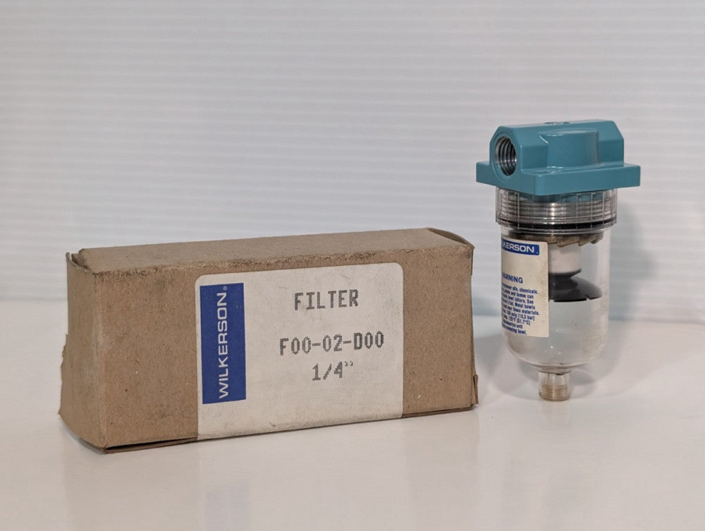Wilkerson F00-02-D00 1/4" NPT pneumatic filter, 150PSI, 125°F, Made in USA