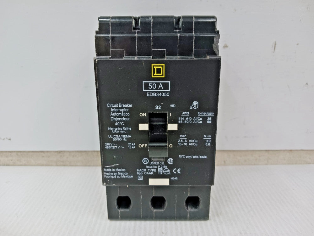 New Takeout Square D 50 Amp Bolt-On Circuit Breaker 3P 480Y/277V EDB34050 (Flaw)
