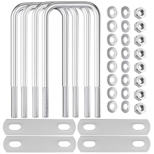 4Packs Square U-Bolt, 304 Stainless Steel Square Bend U Bolts with Nuts and F...