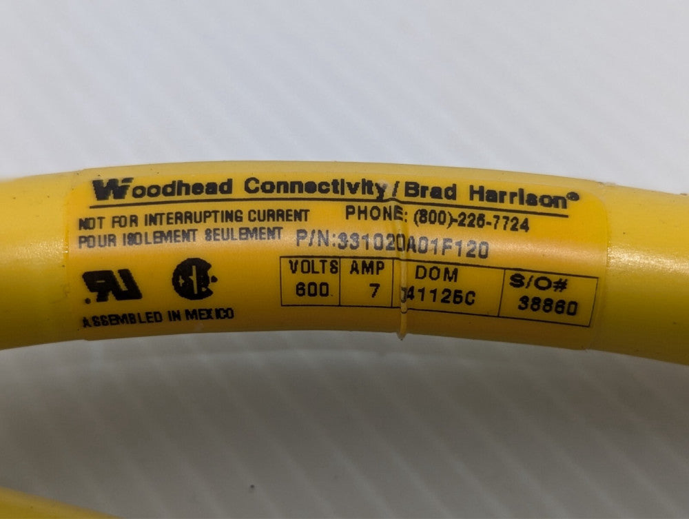 (1) Woodhead 331020A01F120 10 Pole M-F Straight C-Size Double-Ended Cordset